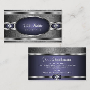 Carte De Visite Luxueux Motif en argent bleu avec Faux Diamonds