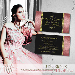 Carte De Visite Luxueux noir et or avec Parties scintillant rouge 