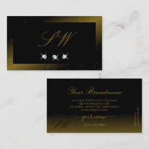 Carte De Visite Luxueux Noir et Or Bijoux étincelants Monogramme