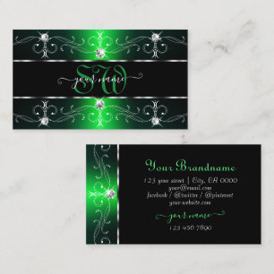 Carte De Visite Luxueux noir vert Ornate bordures Monogramme