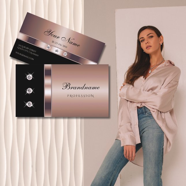 Carte De Visite Luxueux or Rose sur noir avec Faux Rhinestones (Créateur téléchargé)