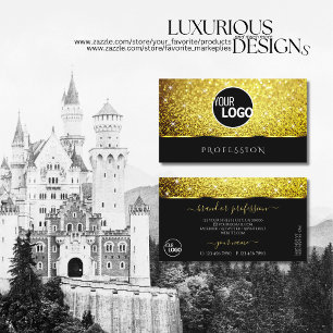 Carte De Visite Luxueux paillettes d'or noir ajoutent Logo étoiles