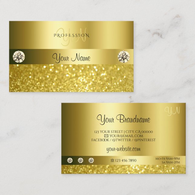 Carte De Visite Luxueux Parties scintillant Shimmery Monogramme Or (Devant / Derrière)