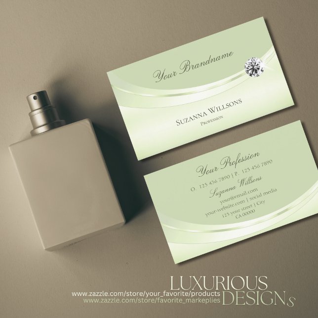 Carte De Visite Luxueux Pastel Sage Green avec diamant étincelant (Créateur téléchargé)