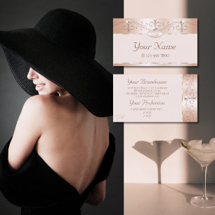 Carte De Visite Luxueux Rose Coral Ornate Sparkle Diamonds Monogra