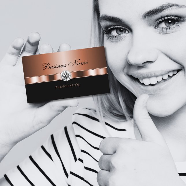 Carte De Visite Luxueux Rose Gold Black avec Faux Rhinestones (Créateur téléchargé)