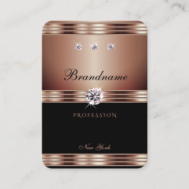 Carte De Visite Luxueux Rose Gold Black Faux Rhinestones Bijoux (Devant)