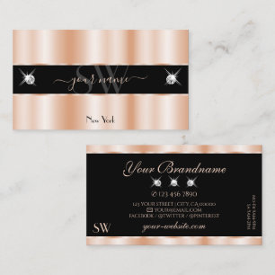 Carte De Visite Luxueux Rose Gold Black Sparkle Bijoux Initiales