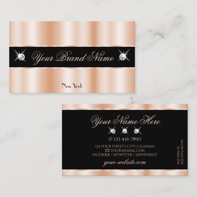 Carte De Visite Luxueux Rose Gold Black Sparkle Jewels Luxe Glam (Devant / Derrière)
