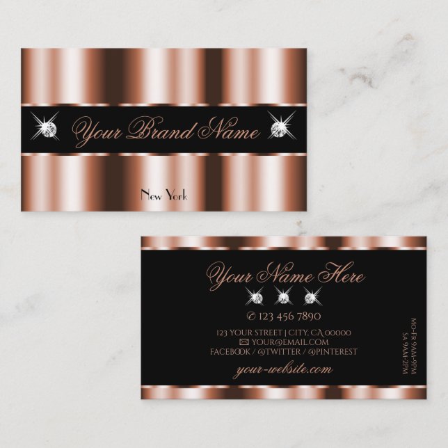 Carte De Visite Luxueux Rose Gold Black Sparkle Jewels Luxe Glam (Devant / Derrière)
