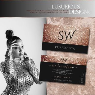 Carte De Visite Luxueux Rose Gold Parties scintillant Étoiles Noir