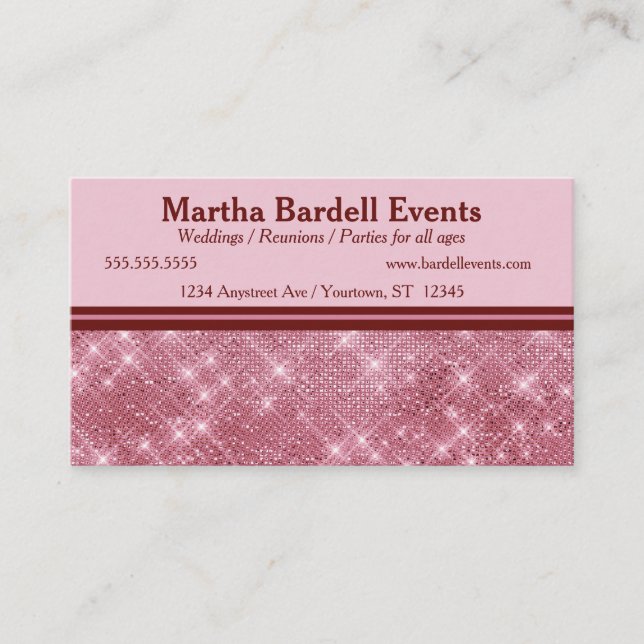 Carte De Visite Luxueux Rose Gold Parties scintillant Événements B (Devant)