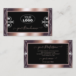 Carte De Visite Luxueux Rose noir or bijoux étincelants avec logo