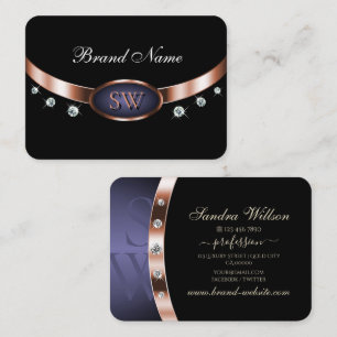 Carte De Visite Luxueux Rose Noir Or Bleu Bijoux Monogramme