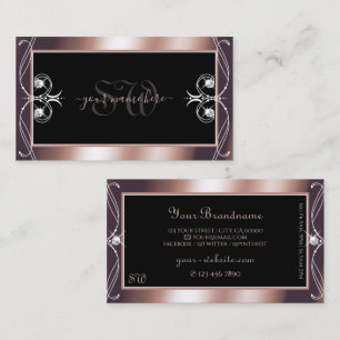 Carte De Visite Luxueux Rose noir or étincelant Bijoux Monogramme