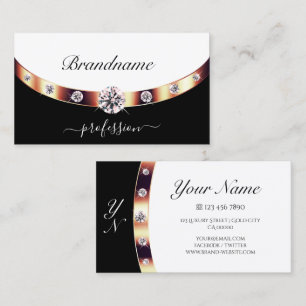 Carte De Visite Luxueux Rose or noir et blanc avec initiales
