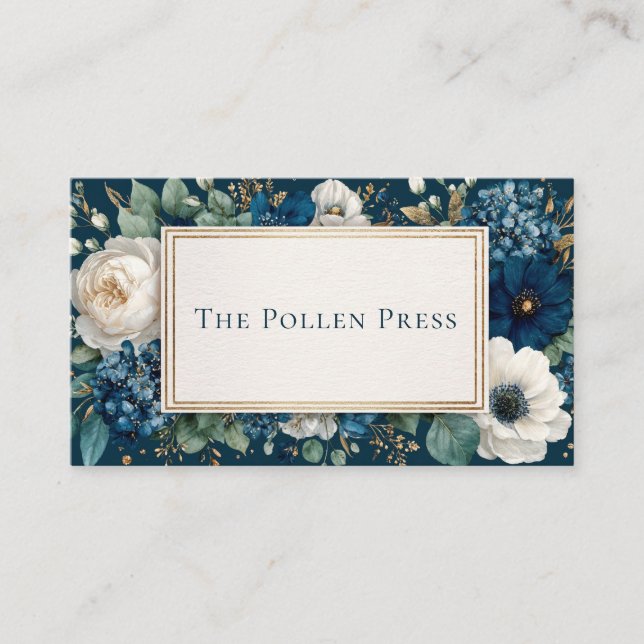 Carte De Visite Luxurious Navy Blue Floral Gold Frame Elegant (Devant)