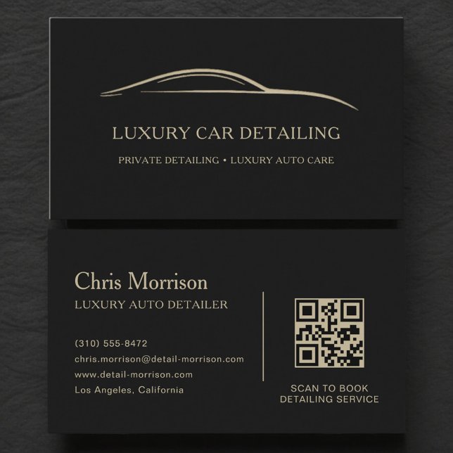 Carte De Visite Luxury Auto Detailing QR Code Black & Gold (Créateur téléchargé)