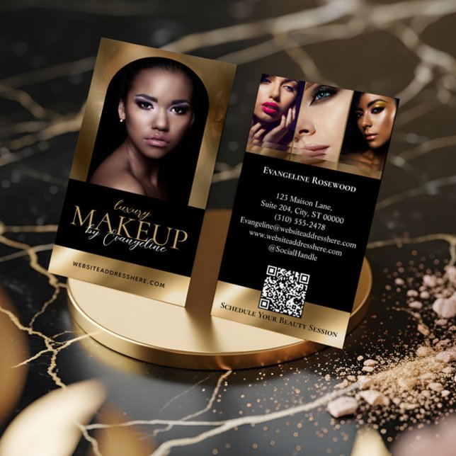 Carte De Visite Luxury Beauty Makeup Artist Arch Photo Black Gold (Luxury Beauty Makeup Artist Arch Photo Black Gold Business Card)