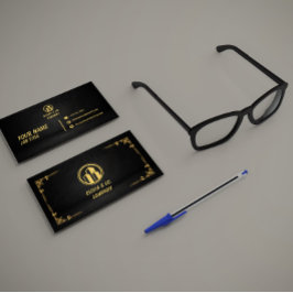 Carte De Visite Luxury Black and Gold QR Contact Card