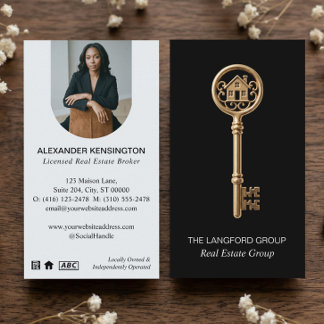 Carte De Visite Luxury Black Gold Home Key Real Estate Agent Photo