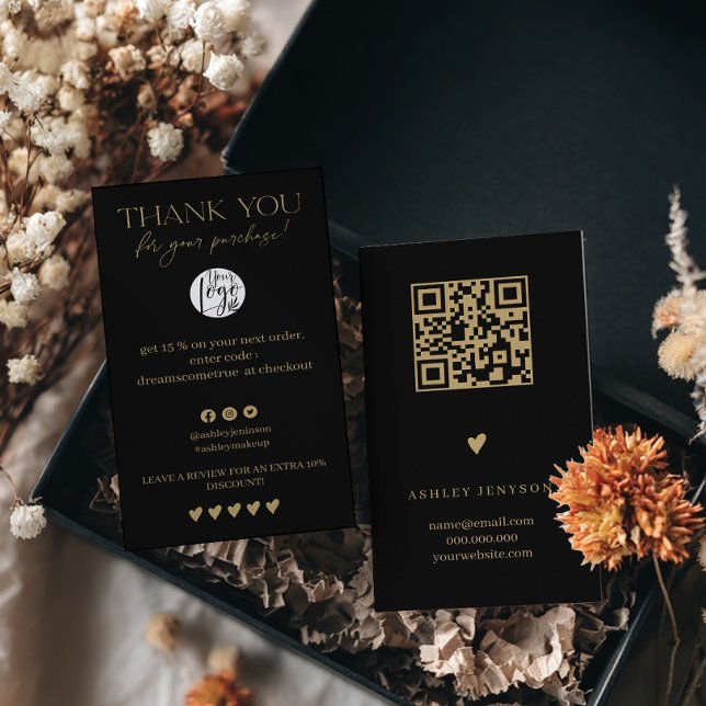 Carte De Visite Luxury Black Gold Review Thank You QR Code (Luxury Black Gold Review Thank You QR Code Business Card)