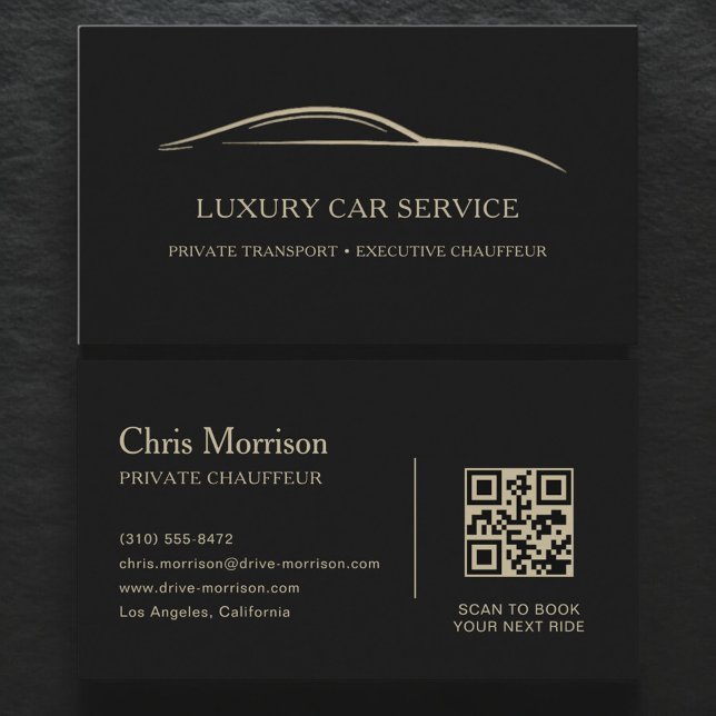 Carte De Visite Luxury Car Service QR Code Black & Gold (Créateur téléchargé)