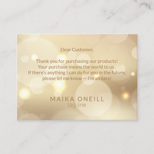 Carte De Visite Luxury Champagne Bokeh merci pour votre achat (Devant)