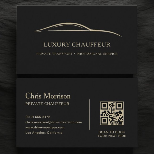 Carte De Visite Luxury Chauffeur QR Code Black & Gold (Créateur téléchargé)