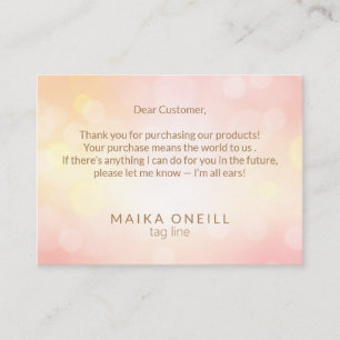 Carte De Visite Luxury Chic Pink Bokeh vous remercie de votre acha