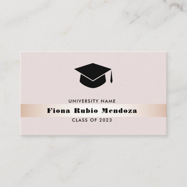 Carte De Visite Luxury Chic Rose Gold Graduation cap Nom Insérer (Devant)