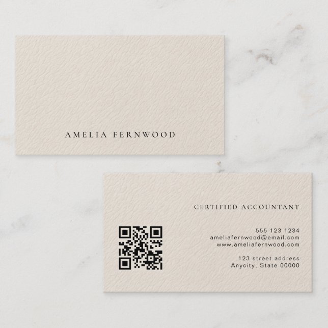 Carte De Visite Luxury Faux Leather Certified Accountant QR Code (Devant / Derrière)