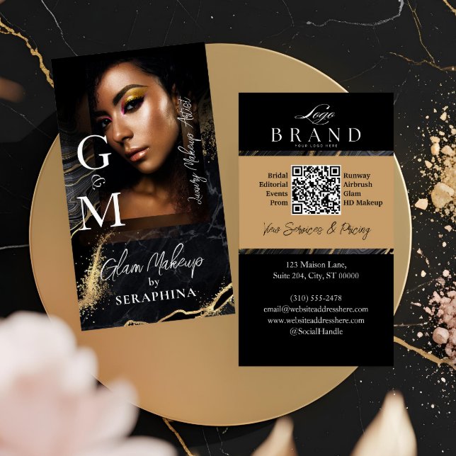 Carte De Visite Luxury Glam Beauty Makeup Artist Black Gold Agate (Luxury Glam Beauty Makeup Artist Black Gold Agate Business Card)