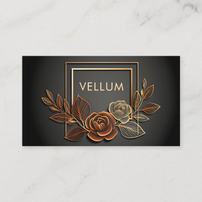 Carte De Visite Luxury Gold Line Art Rose Floral Midnight Black (Devant)