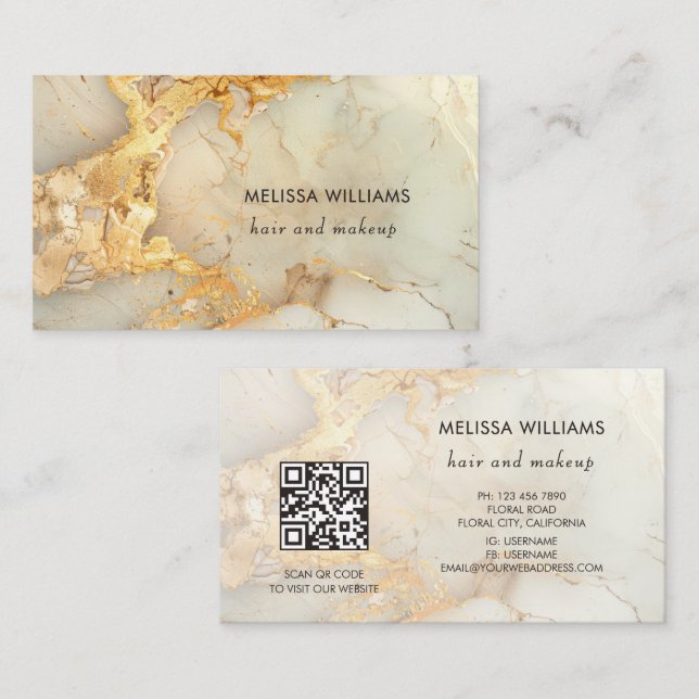 Carte De Visite  Luxury Gold Marble | QR Code (Devant / Derrière)
