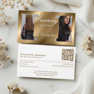 Carte De Visite Luxury Gold Professional Wig Hair Specialist Photo