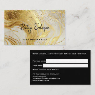 Carte De Visite Luxury Ivory Marble and Gold Glitter Referral Card