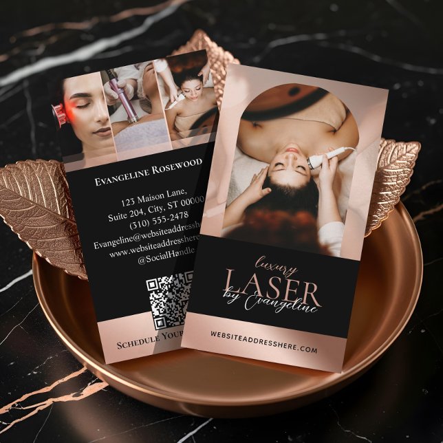 Carte De Visite Luxury Laser Technician Spa Arch Photo Black Rose (Luxury Laser Technician Spa Arch Photo Black Rose Business Card)