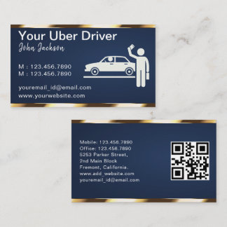 Carte De Visite Luxury Transport Car QR Code Blue & Gold 