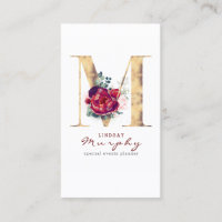 M Monogramme Bourgogne Fleurs rouges et Parties sc