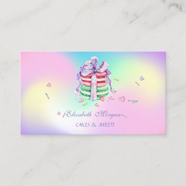 Carte De Visite Macarons élégants mignons, Boulangerie sucrée Holo (Devant)