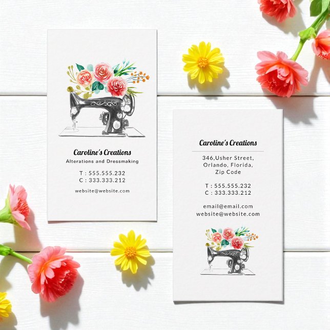 Carte De Visite Machine à coudre Black White Red Tailor (Créateur téléchargé)