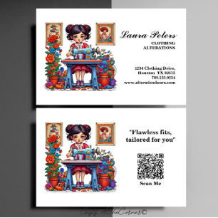 Carte De Visite Machine à coudre bleu vintage Fille Altération Fle