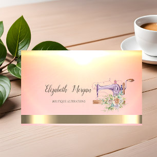 Carte De Visite Machine à coudre fleur aquarelle Rayure dorée
