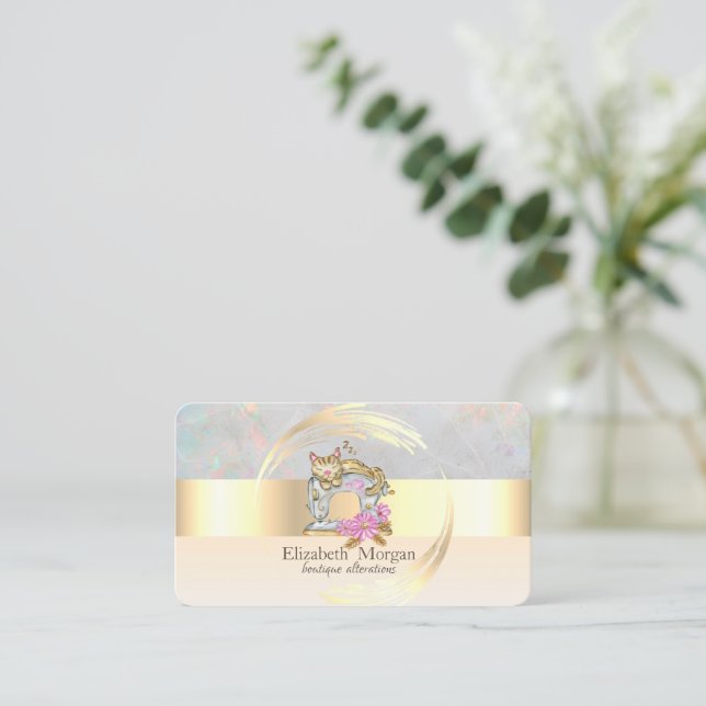 Carte De Visite Machine à coudre Gold Stripe Opal Holographique (Debout devant)
