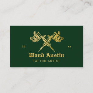 Carte De Visite Machine à tatouer Green And Gold Artiste Tatoueur