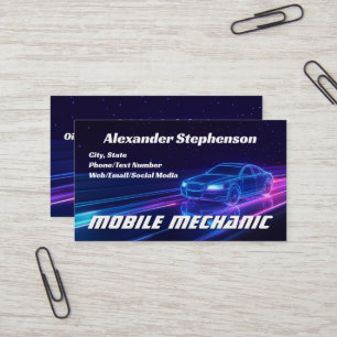 Carte De Visite Machine mobile Auto Réparation Magasin Purple Neon