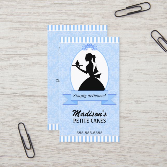 Carte De Visite Madame élégante Silhouette Cupcake (Devant/Arrière en situation)