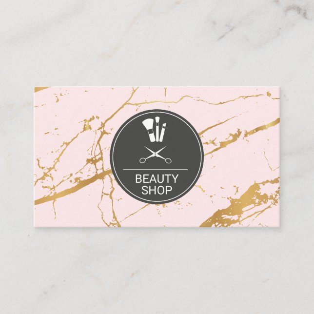 Carte De Visite Magasin de beauté rose luxe Marbre or (Devant)