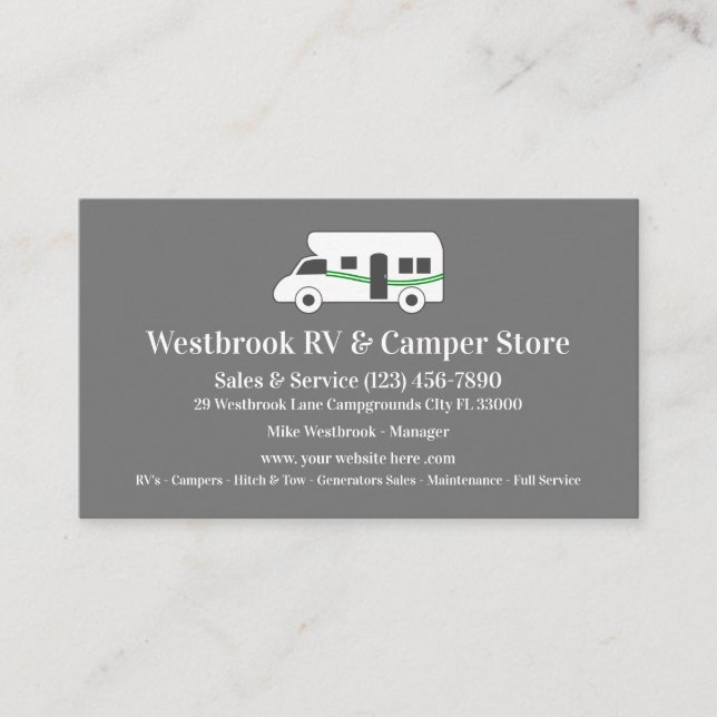 Carte De Visite Magasin De Détail RV Et Camper (Devant)